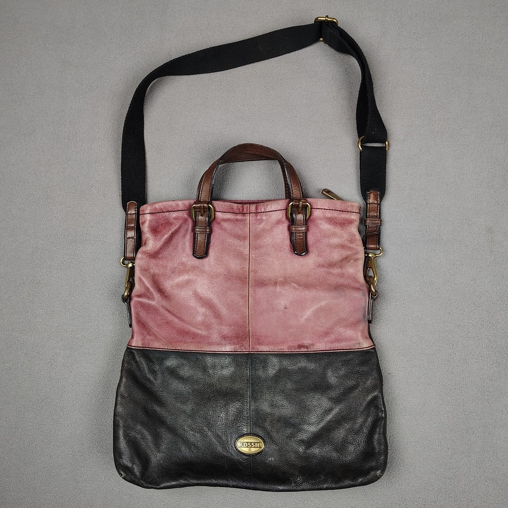 Vintage Fossil Explorer Leather Crossbody Purse Foldover Handbag Merlot Black